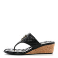 Shiny Goatskin Cork CC Wedge Sandals 39 Black