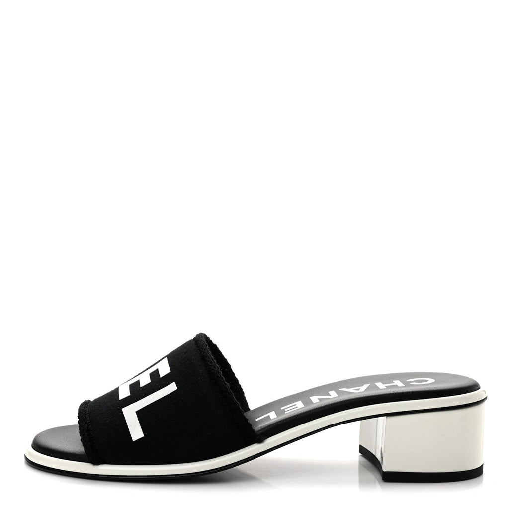 Cotton Logo Mule Sandals 40 Black White