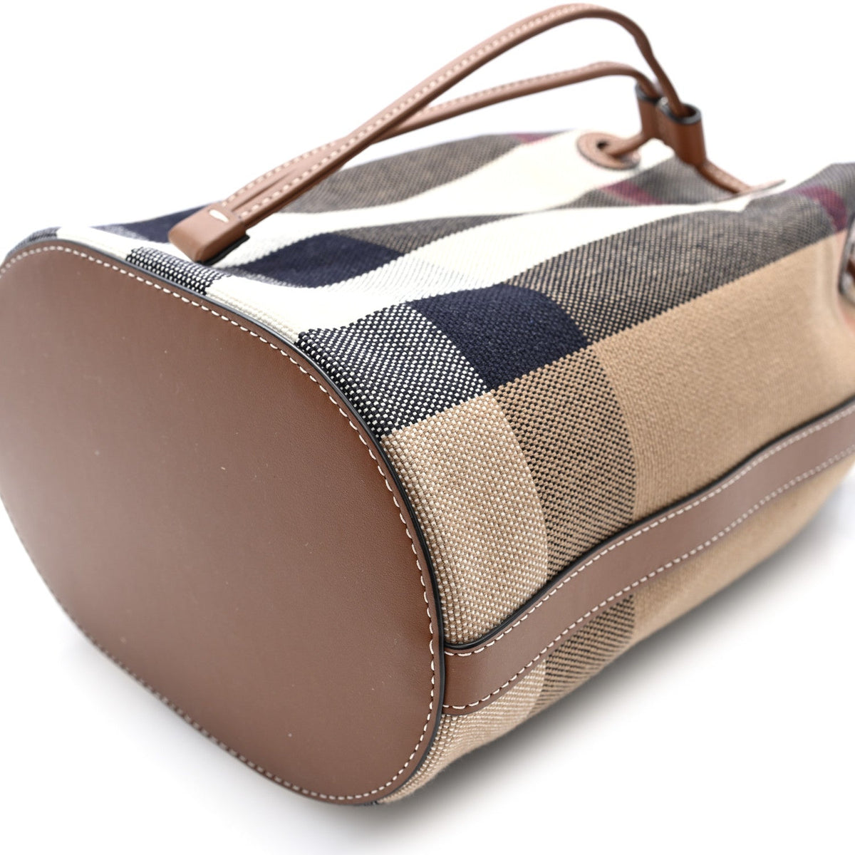 Giant Check Canvas Small Bucket Bag Taupe Brown