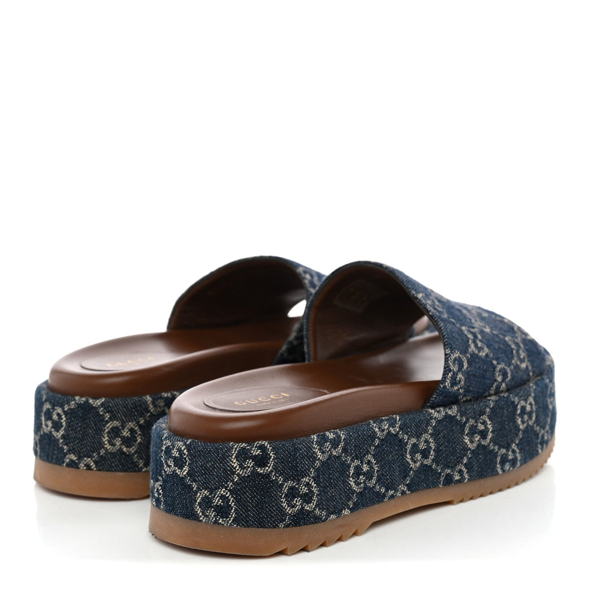 New Denim GG Monogram Angelina Platform 55mm Slide Sandals 36.5 Blue Tea