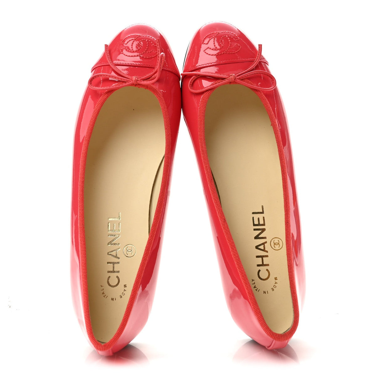 Patent Calfskin CC Cap Toe Ballerina Flats 37 Coral