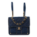 Denim Quilted Double You Backpack Blue Golden