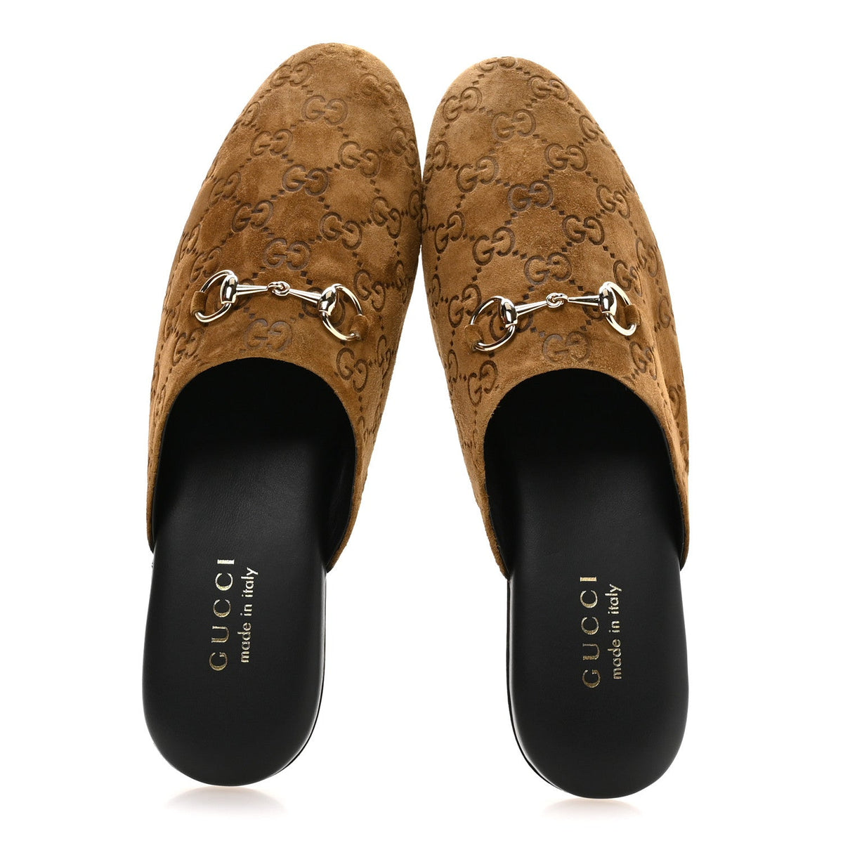 Suede GG Debossed Annette Horsebit Flat Mules 38.5 Brown