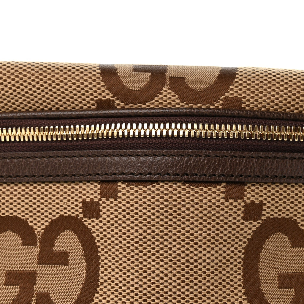 Monogram Jumbo GG Textured Dollar Calfskin Web Belt Bag Camel Ebony New Acero