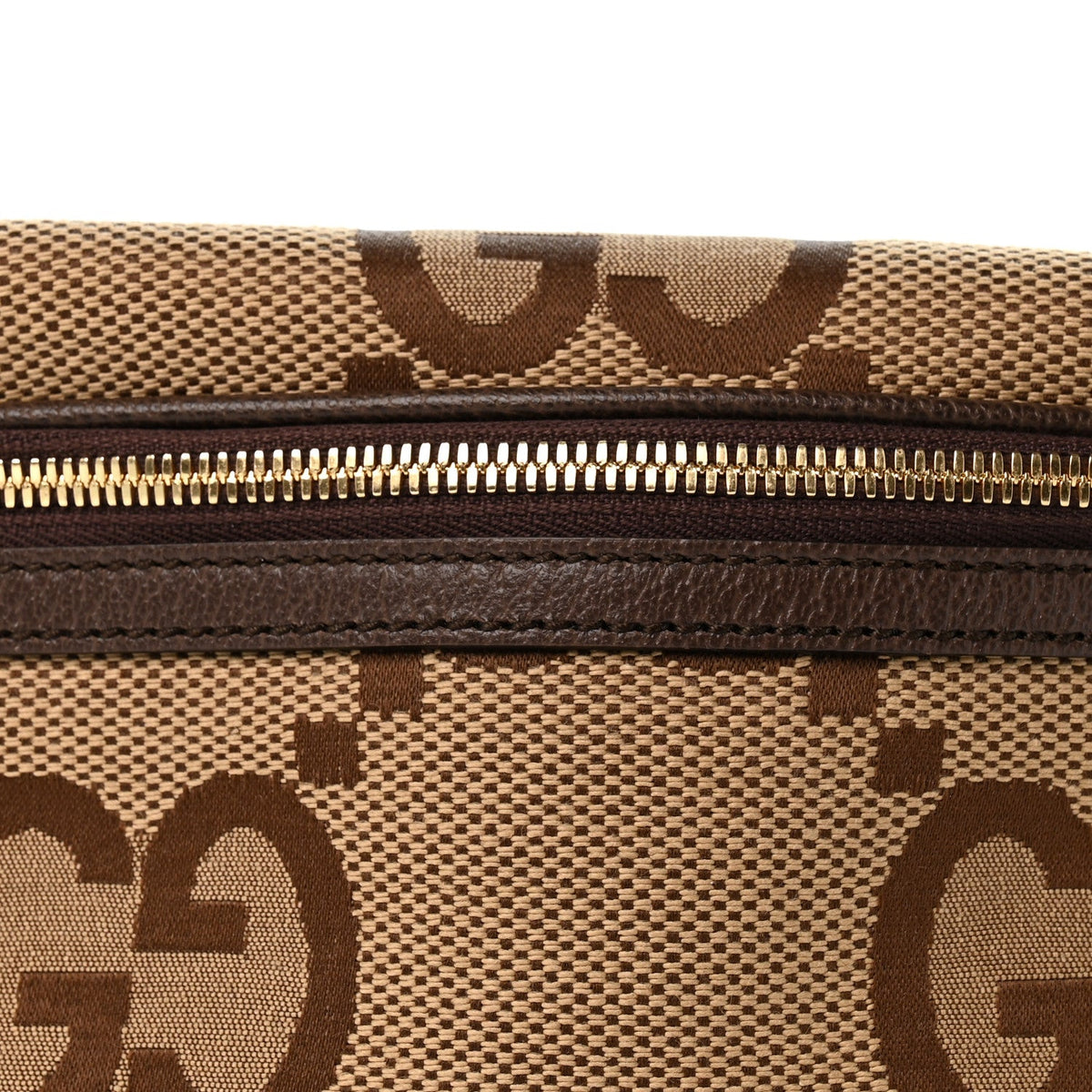 Monogram Jumbo GG Textured Dollar Calfskin Web Belt Bag Camel Ebony New Acero