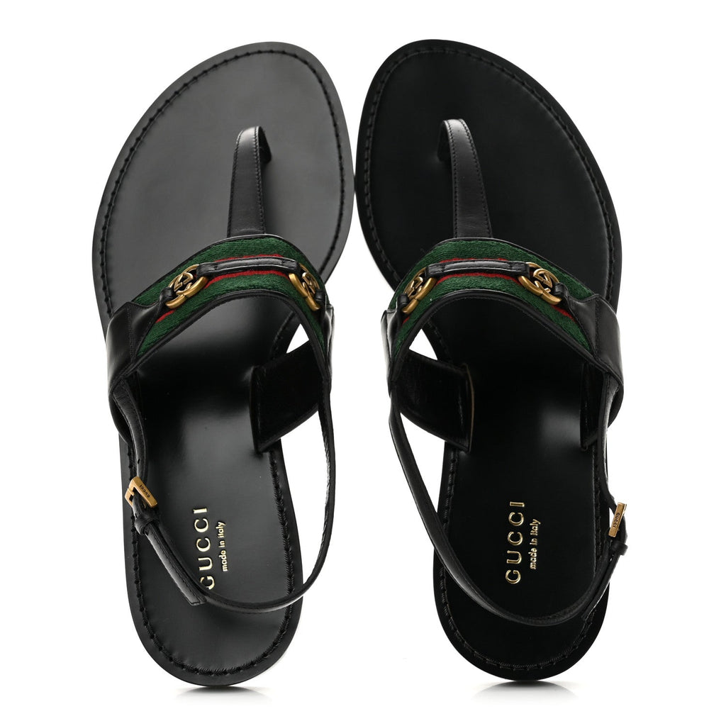 Jakarta Lifford Calfskin Web Interlocking G Thong Sandals 37.5 Black