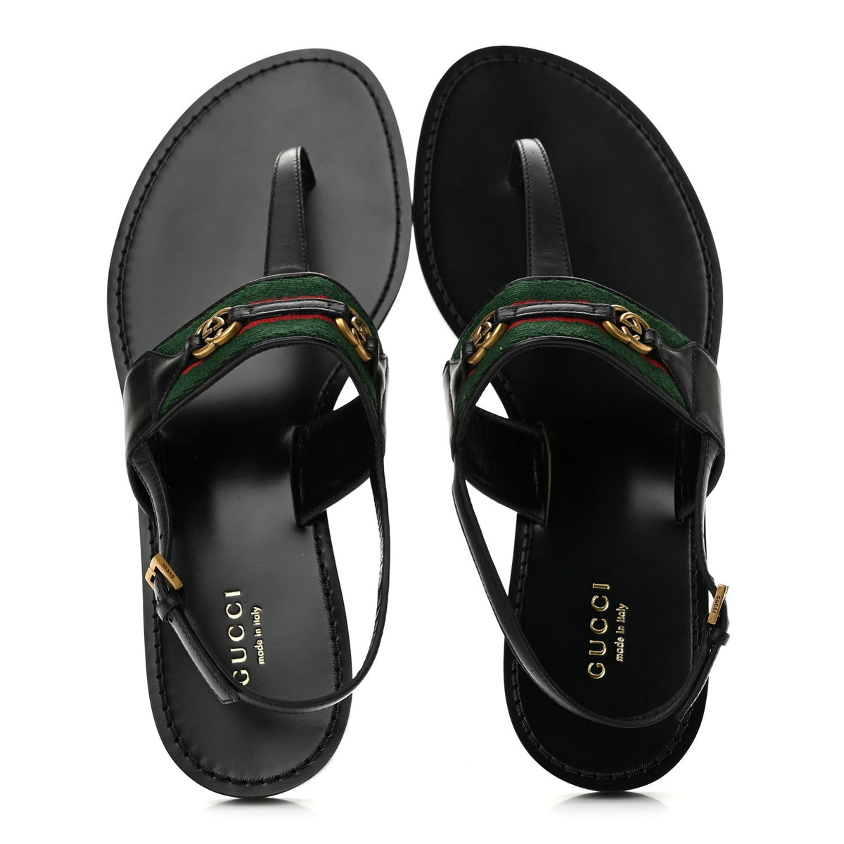 Jakarta Lifford Calfskin Web Interlocking G Thong Sandals 37.5 Black