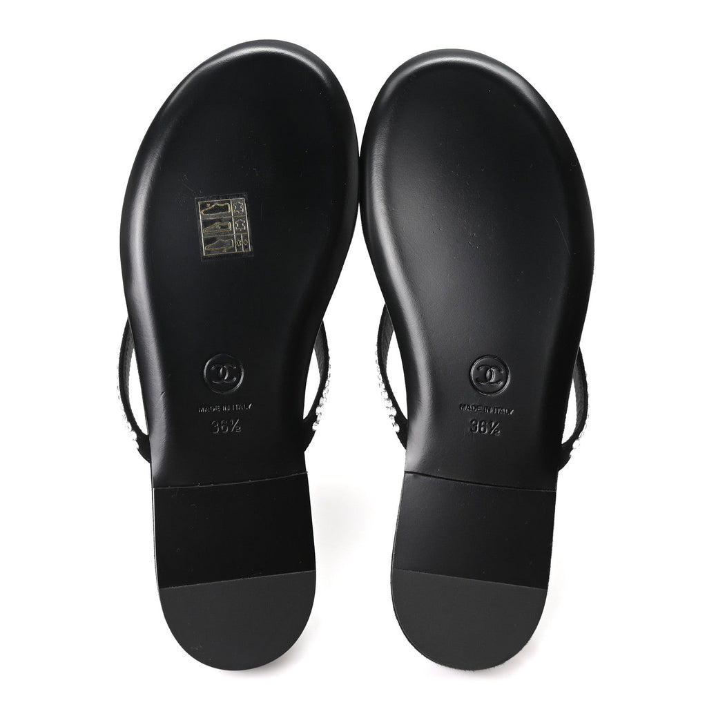 Velvet Crystal CC Thong Sandals 36.5 Black