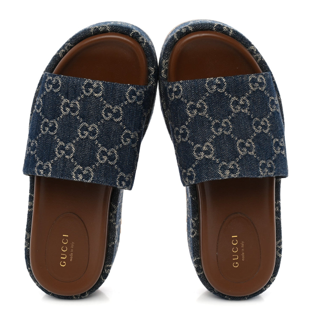 New Denim GG Monogram Angelina Platform 55mm Slide Sandals 36.5 Blue Tea