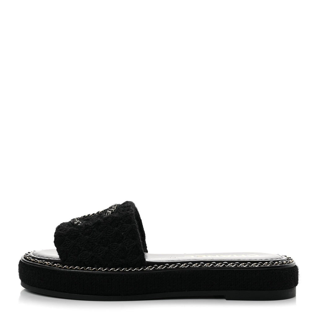 Wool Alpaca Chain CC Slide Sandals 36 Black