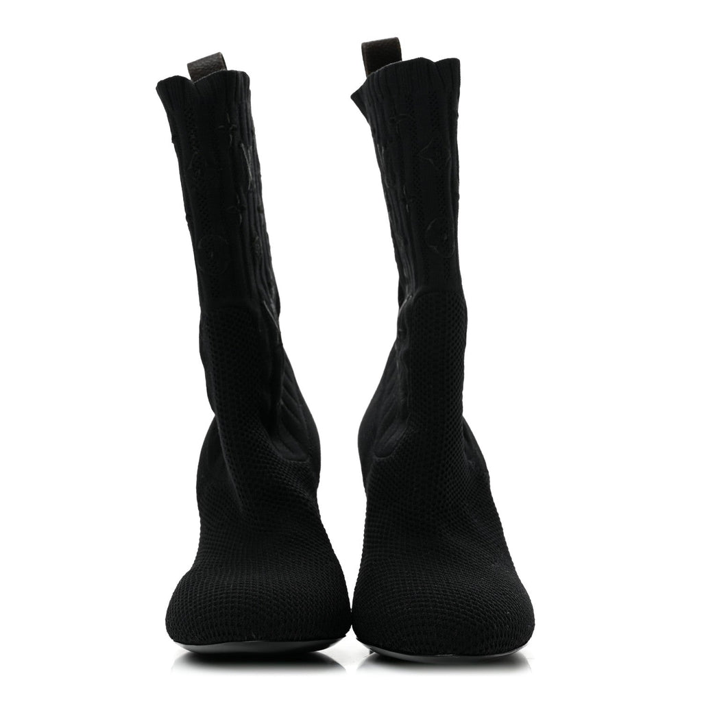 Monogram Stretch Fabric Silhouette Ankle Boots 36 Black