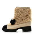 Shearling Lambskin Calfskin Patent Bow Short Boots 36.5 Beige Black