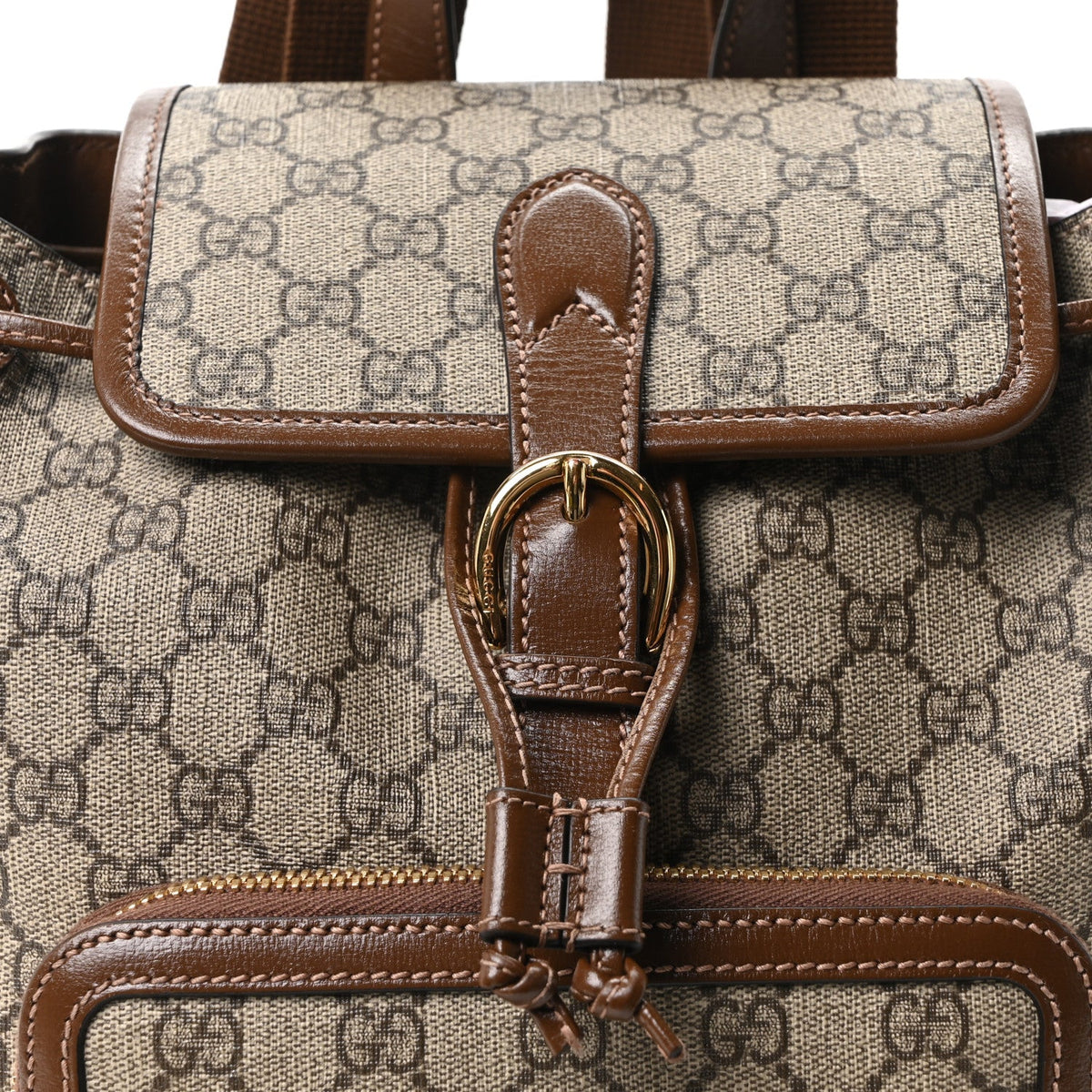 GG Supreme Monogram Azalea Calfskin Retro Interlocking G Buckle Backpack Beige Ebony Brown Sugar