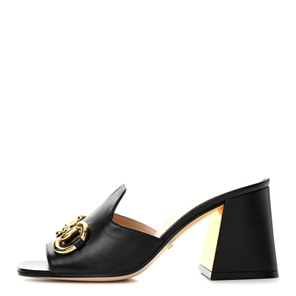 Nappa Horsebit 75mm Slide Sandals 36 Black