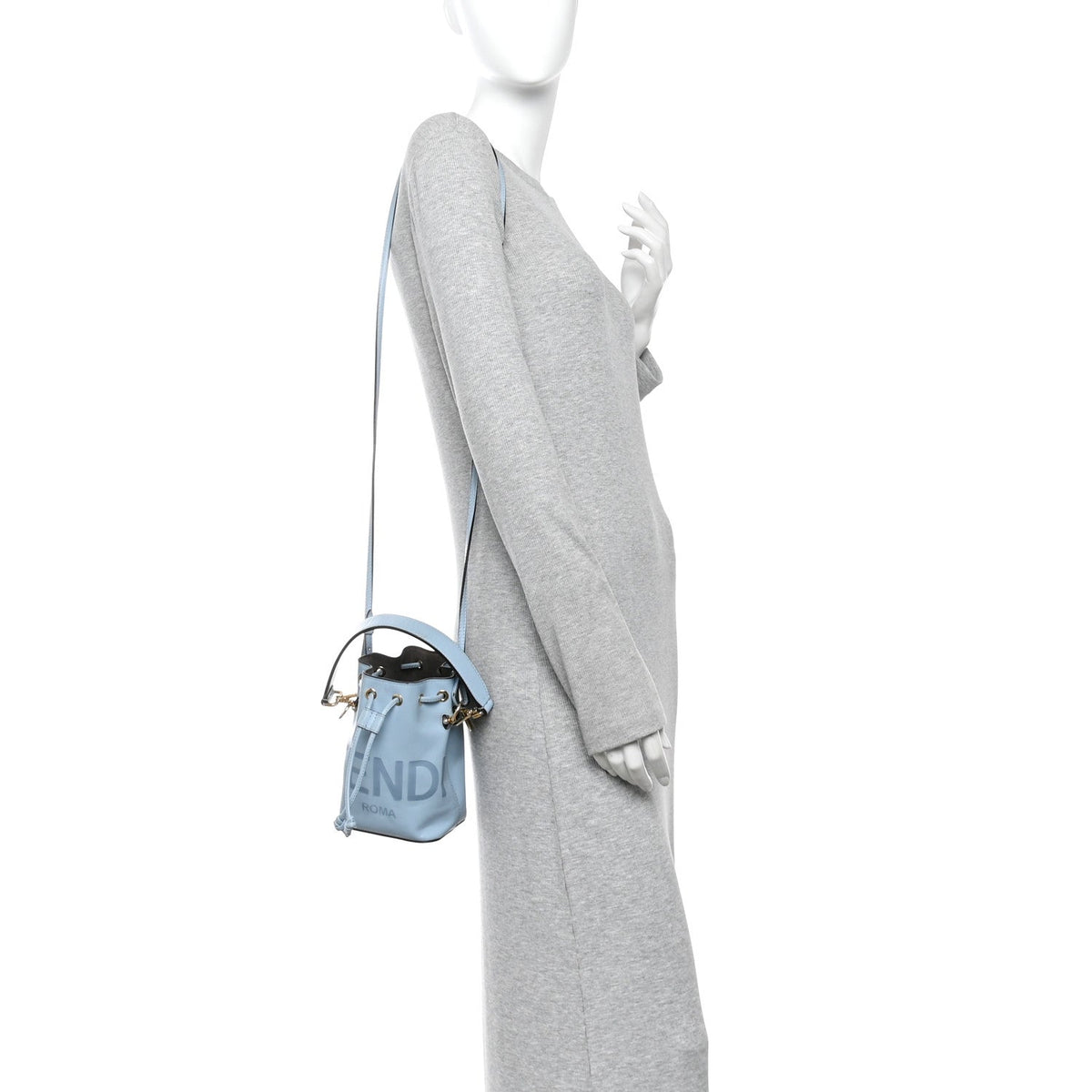 Vitello King F is Fendi Logo Embossed Mini Mon Tresor Bucket Bag Azzurro Baby Azzurro Baby