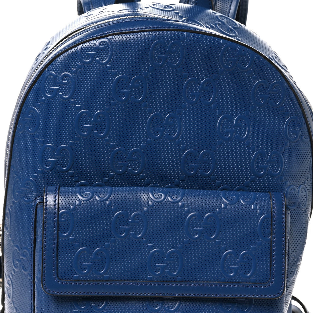 Calfskin GG Tennis Embossed Backpack Intense Metal Blue Black