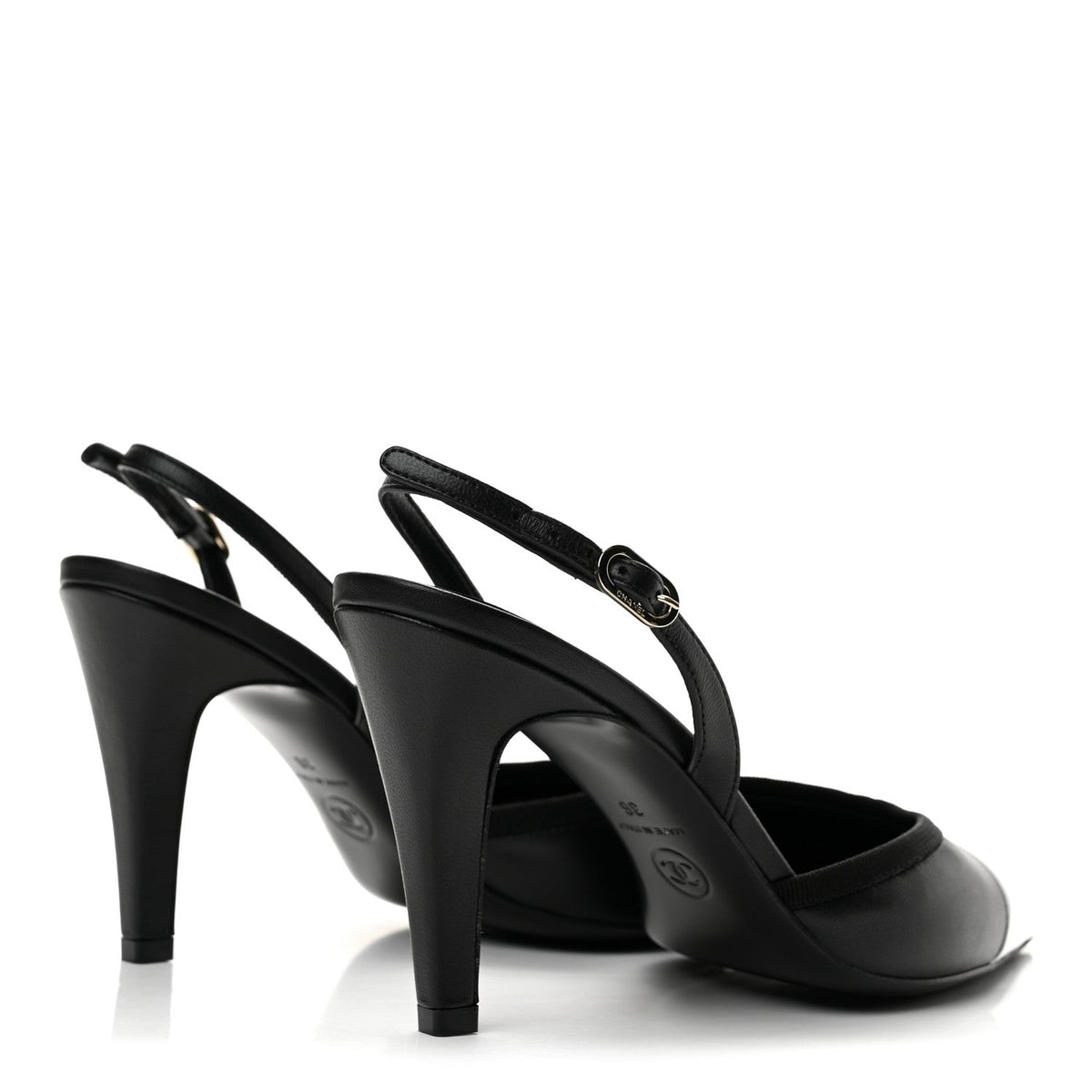 Lambskin Pointed Cap Toe CC Slingback Pumps 36 Black White