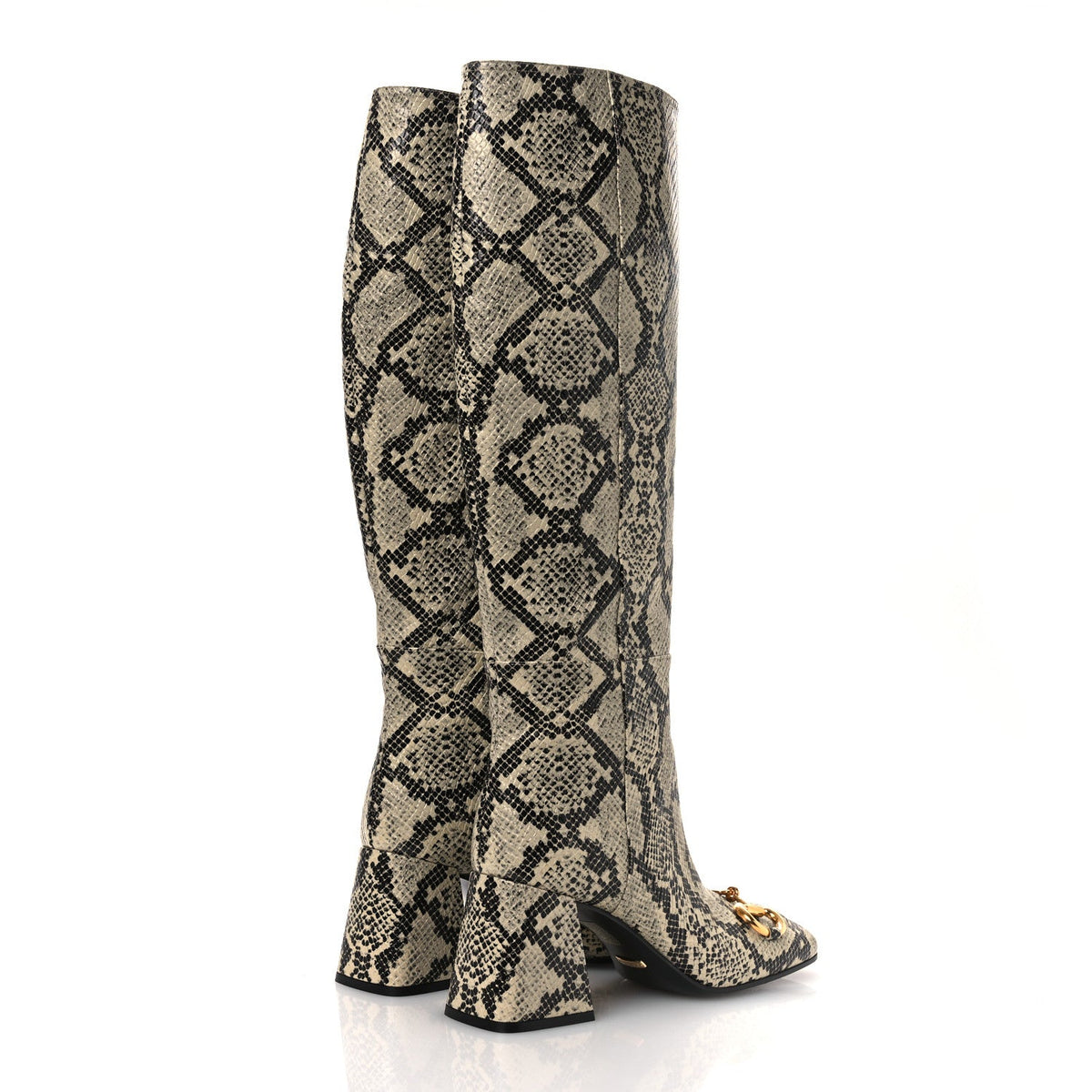 Calfskin Snakeskin Embossed Charlotte Horsebit 55mm Knee High Boots 38.5 Multicolor