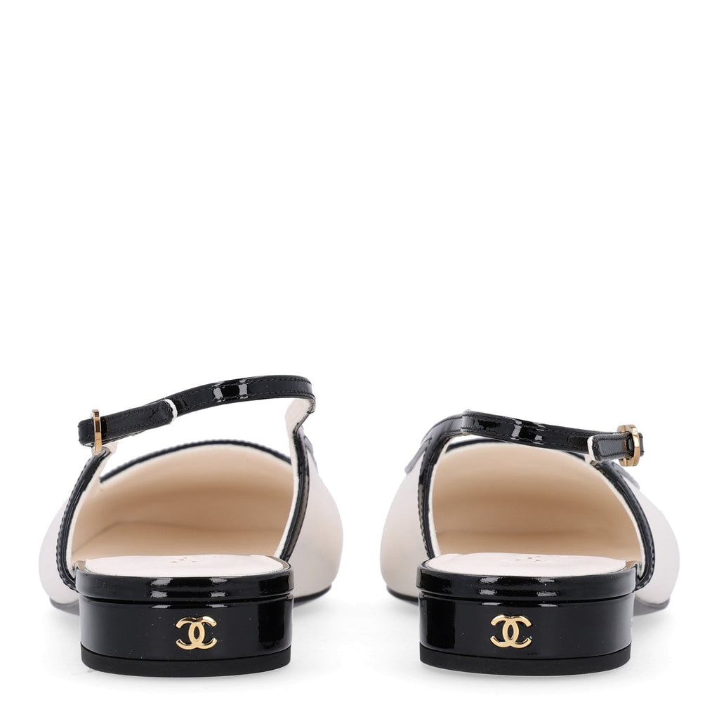 Lambskin Patent Calfskin CC Slingback Sandals 38 White Black
