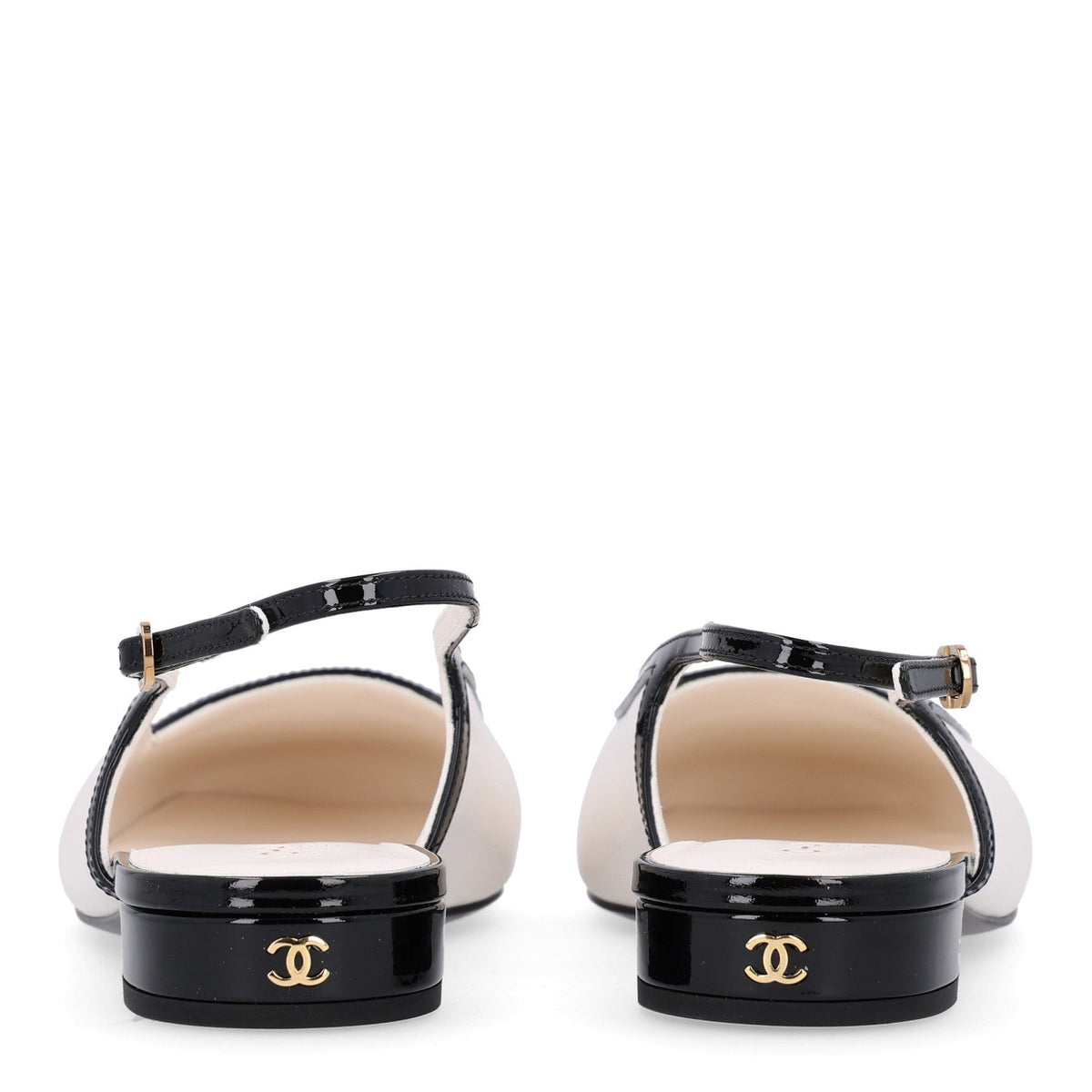 Lambskin Patent Calfskin CC Slingback Sandals 38 White Black