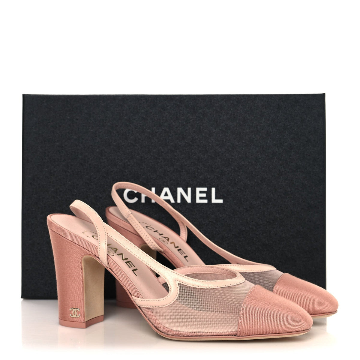 Mesh Grosgrain Cap Toe Slingback Pumps 37.5 Light Pink Dark Pink