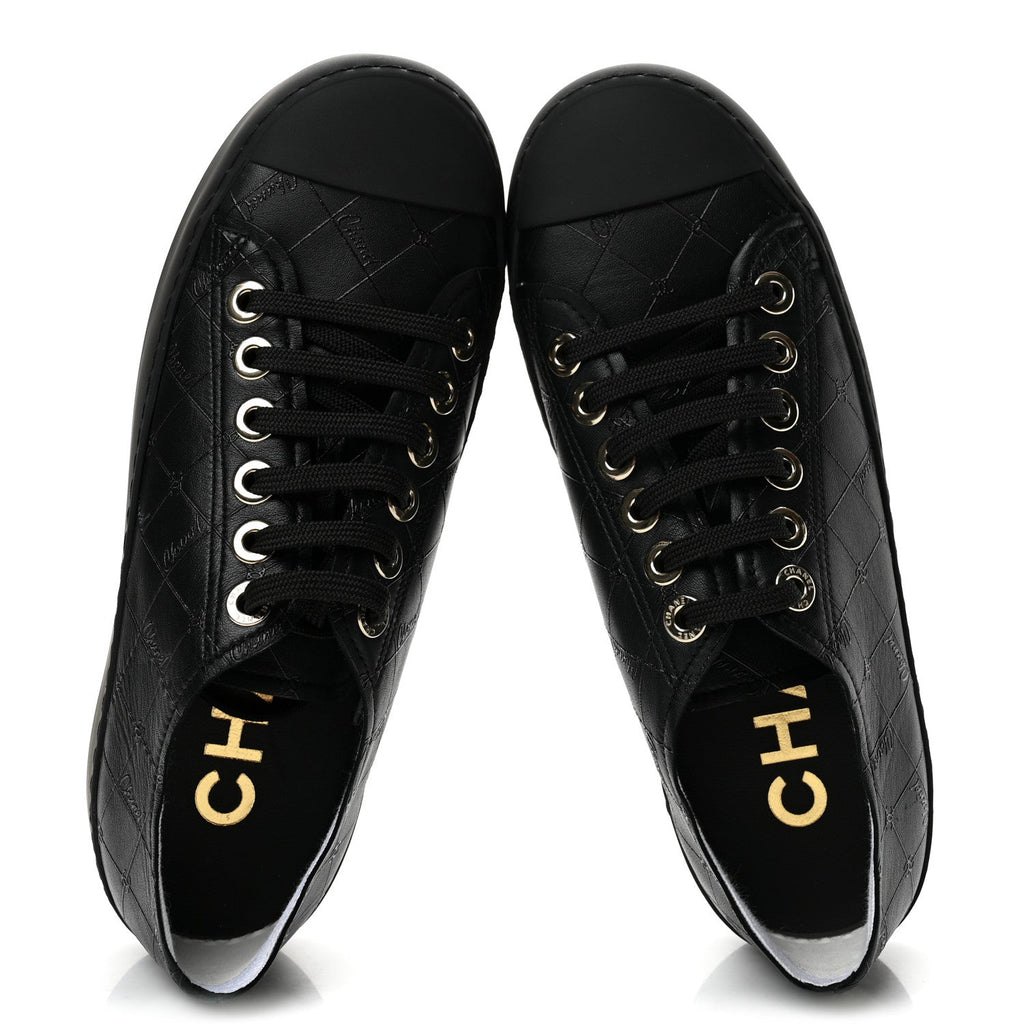 Lambskin Printed Logo Sneakers 37.5 Black