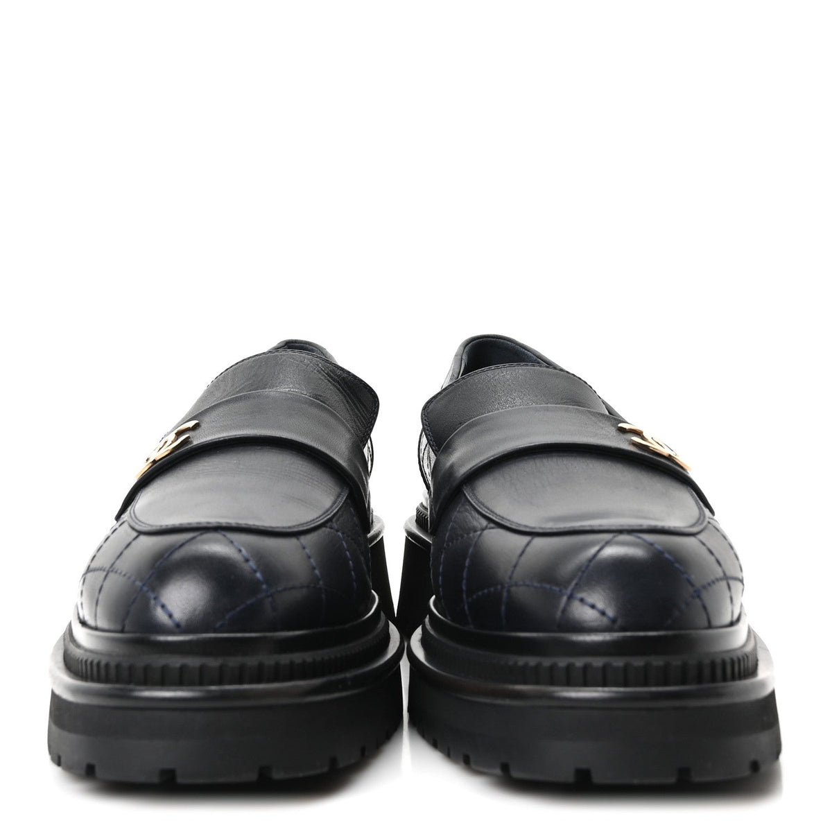 Calfskin Quilted CC Mocassin Loafers 40 Navy Blue