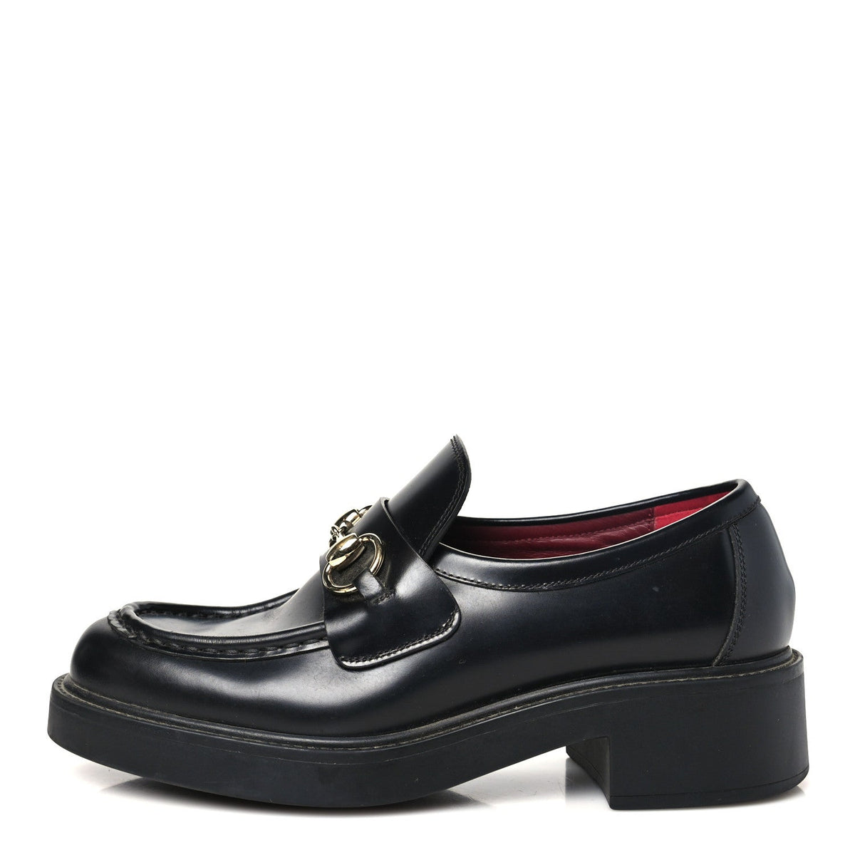 Calfskin Horsebit Womens Lug Sole Loafers 37 Black