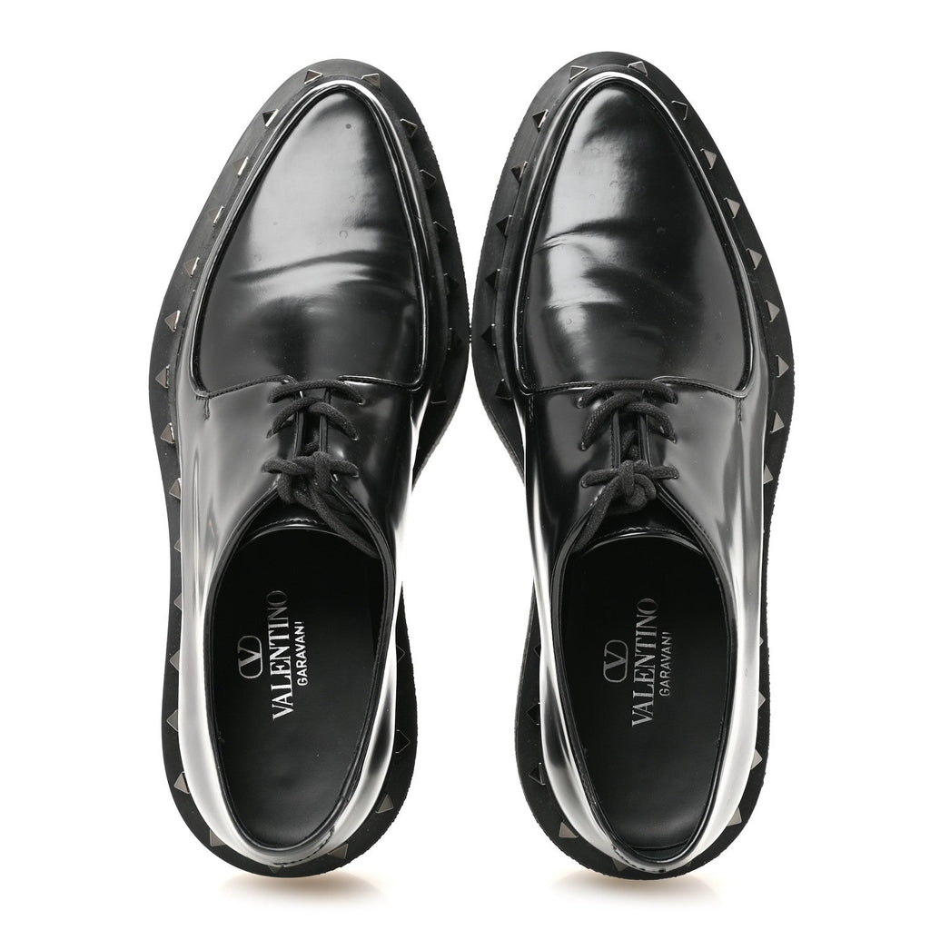 Calfskin Rockstud Womens M-Way Derby Loafers 39.5 Black