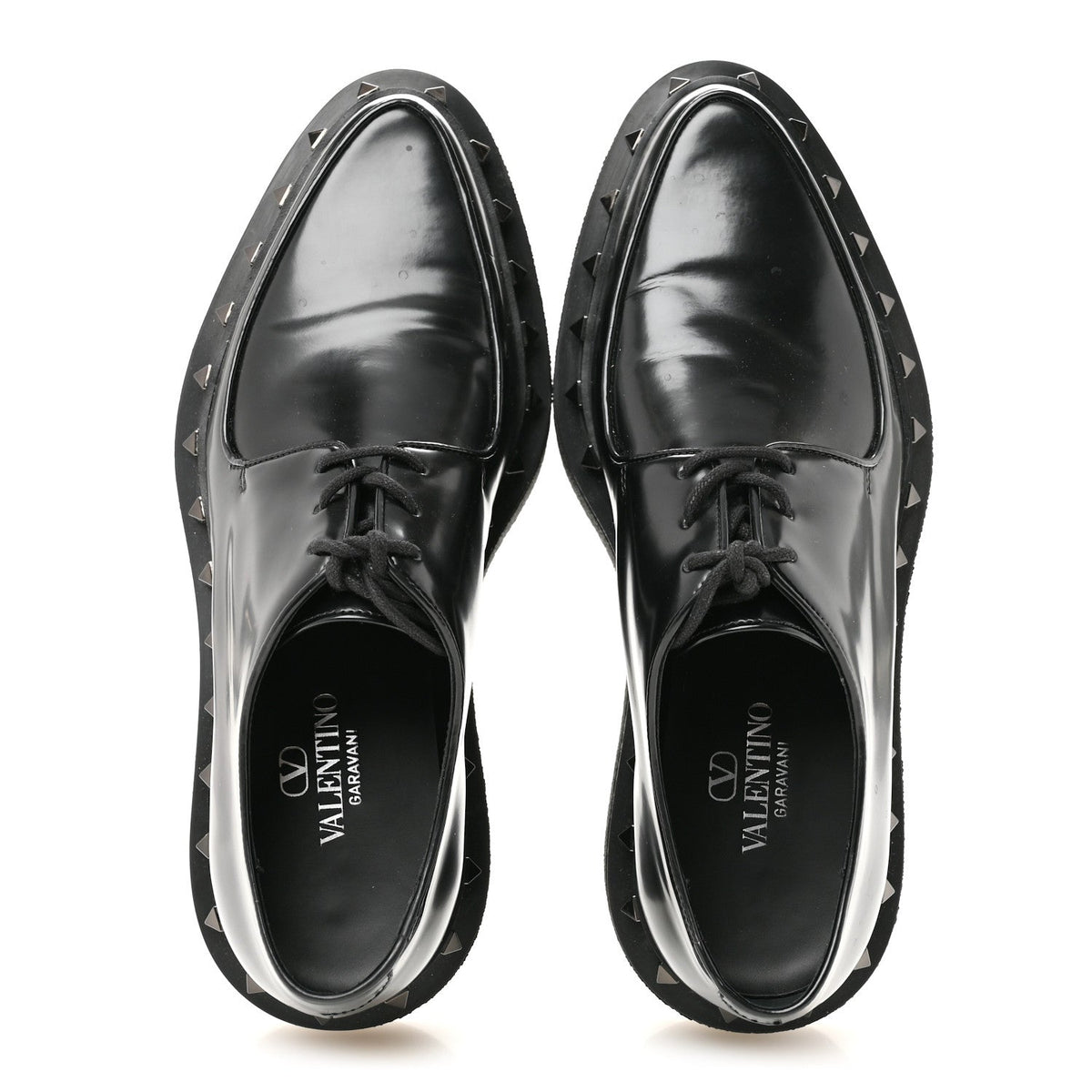 Calfskin Rockstud Womens M-Way Derby Loafers 39.5 Black