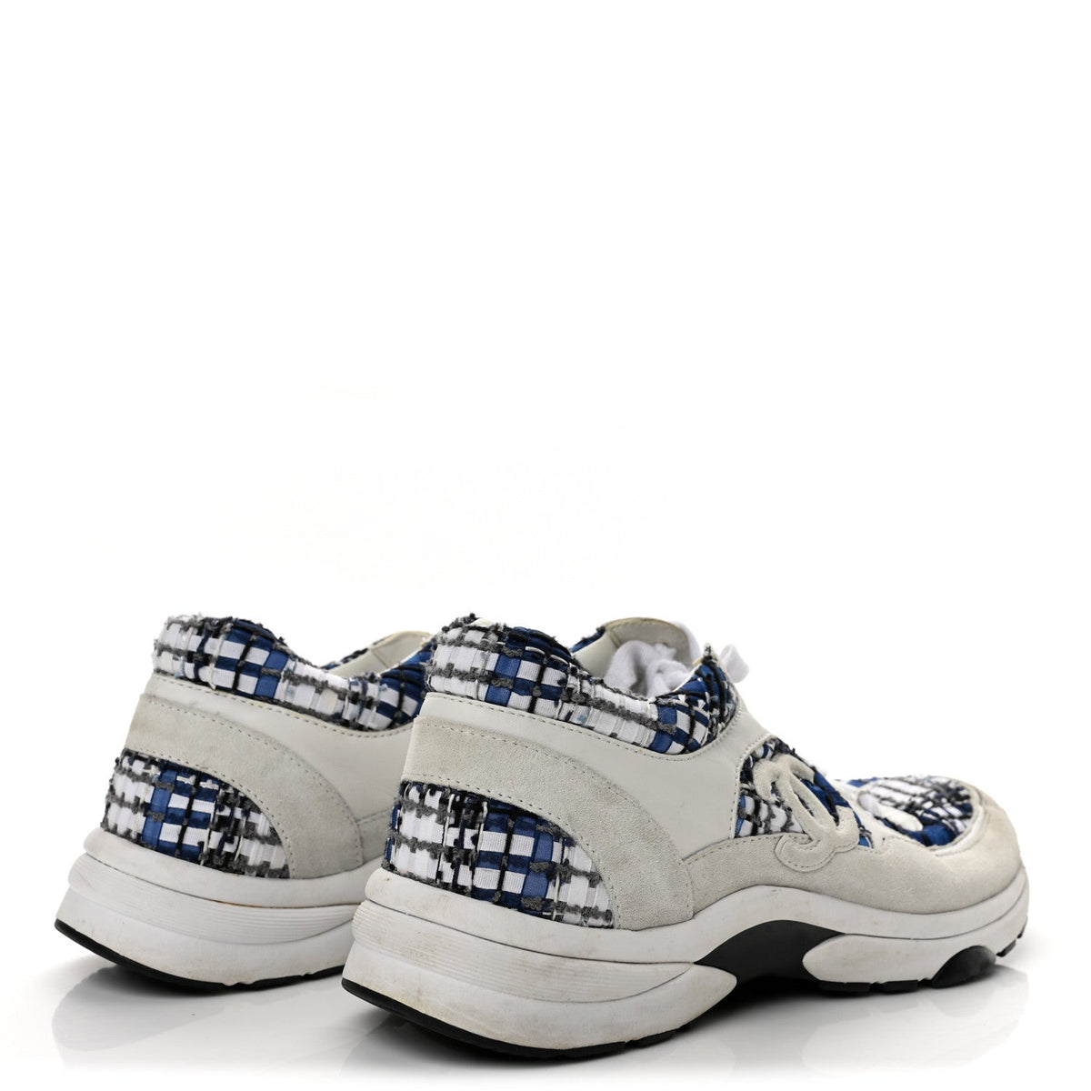 Tweed Suede Calfskin Womens CC Sneakers 41 Dark Blue Black Grey White