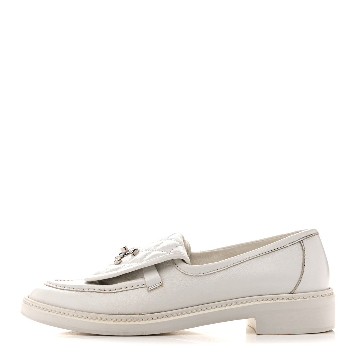 Shiny Lambskin Quilted CC Turnlock Loafers 40 White