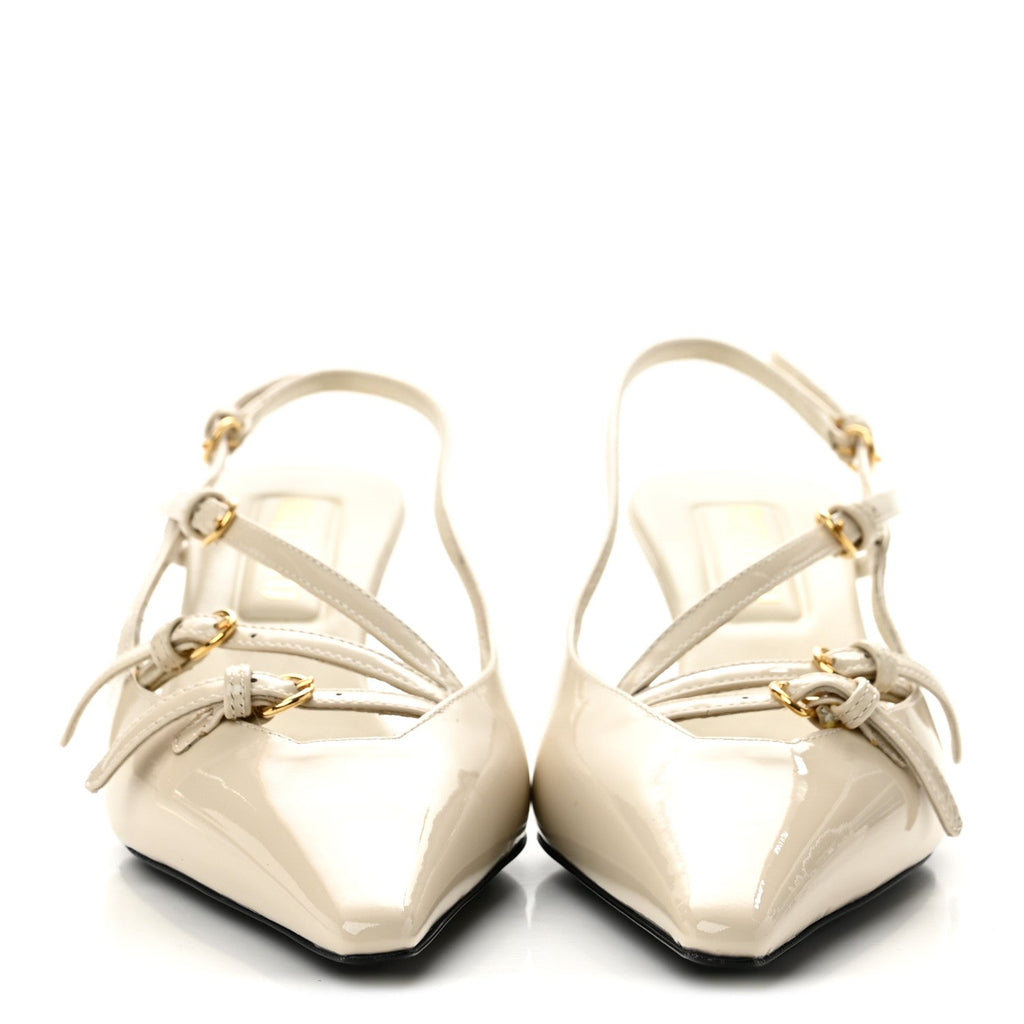 Vernice Buckle 55mm Slingback Pumps 36 Avorio
