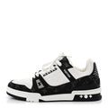 Calfskin Embossed Monogram Denim Mens LV Trainer Sneakers 10 Black