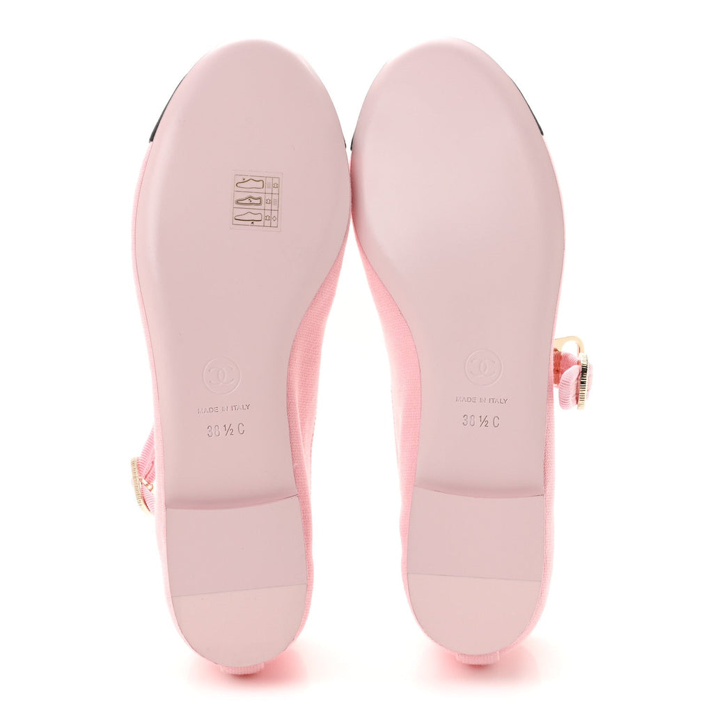 Fabric Grosgrain Mary Jane Flats 38.5 Light Pink Black
