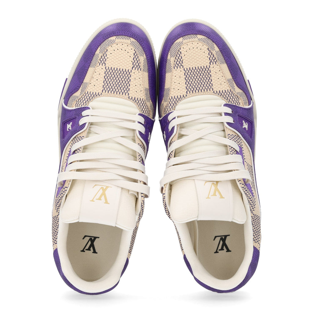 Damier Grained Calfskin Monogram Mens LV Trainer Sneakers 10 Purple