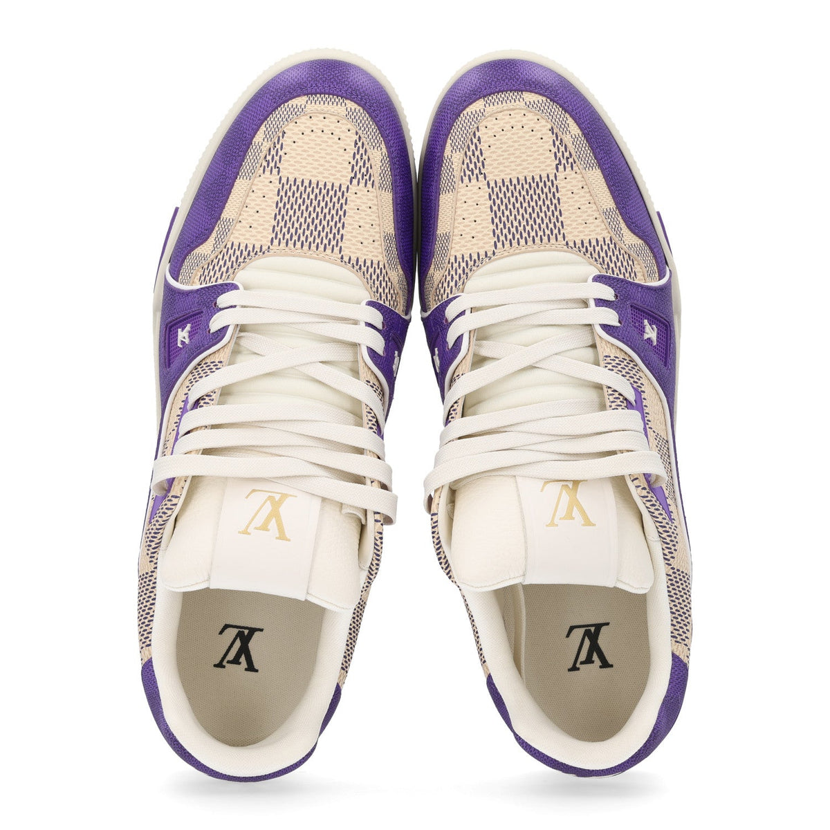 Damier Grained Calfskin Monogram Mens LV Trainer Sneakers 10 Purple