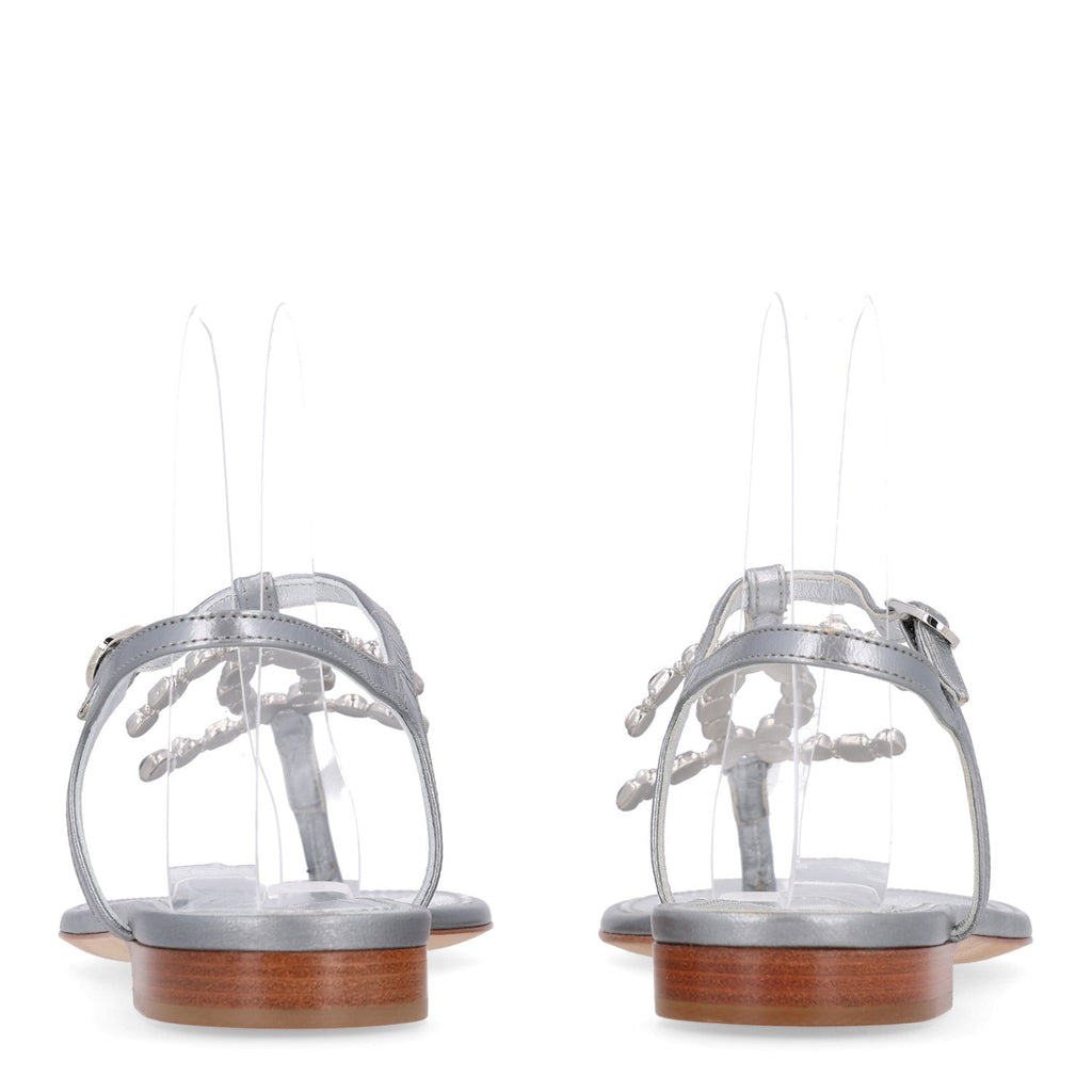 Metallized Lambskin CC Crystal Thong Sandals 37 Silver