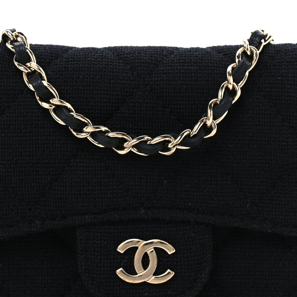 Jersey Quilted Flap Chain Waist Bag Black