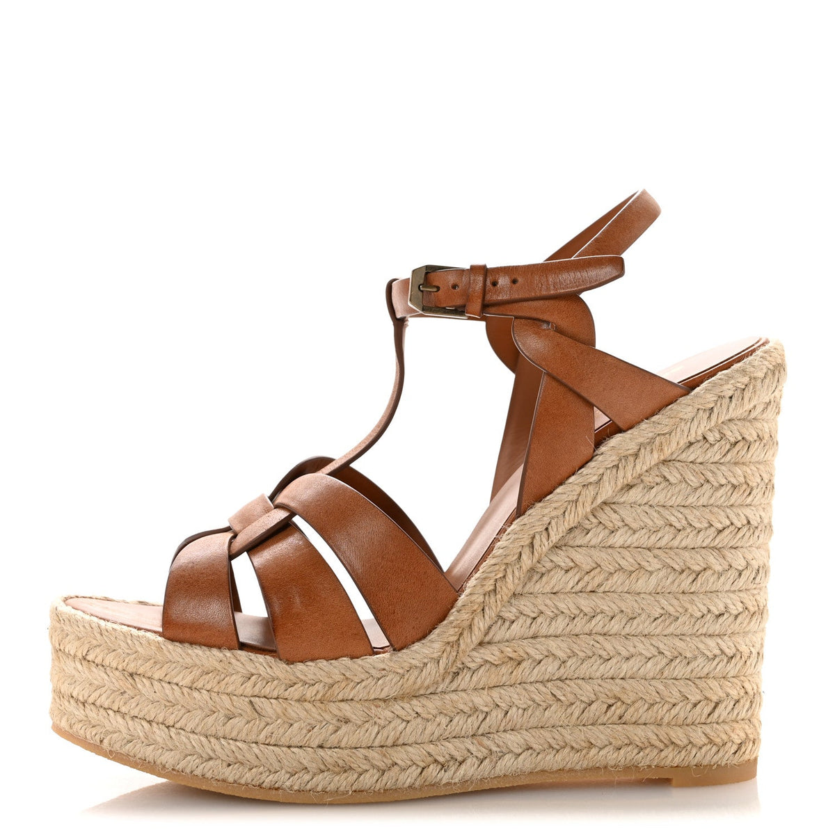 Calfskin 85 Platform Espadrille Wedge Sandals 39.5 Brown