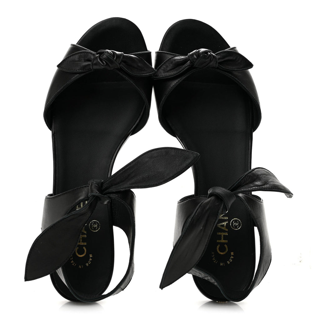 Lambskin Bow CC Flat Sandals 38.5 Black