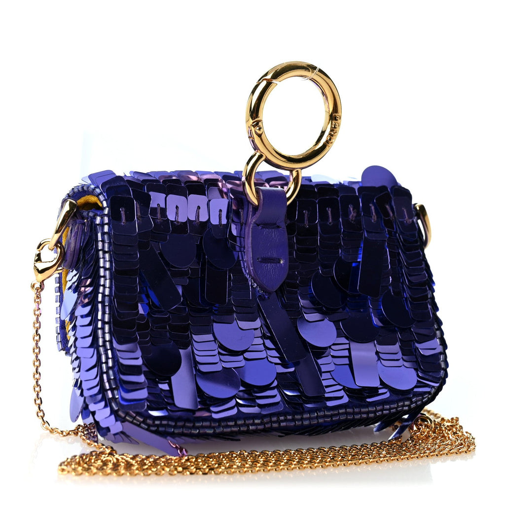 Sequin Paillettes Shiny Nappa Sex and the City Nano Maxi Buckle Baguette Charm Viola Purple