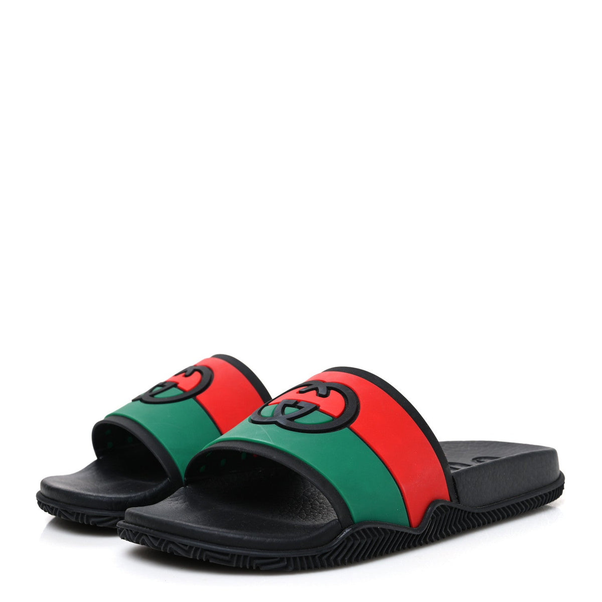 Rubber Web Womens Interlocking G Slide Sandals 35 Black Green Red