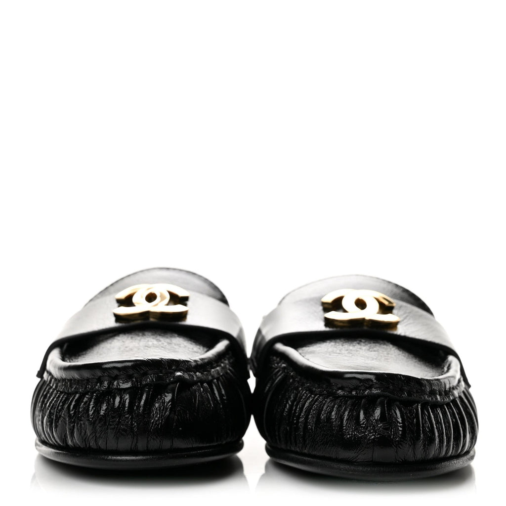 Shiny Crumpled Lambskin CC Mules 36 Black