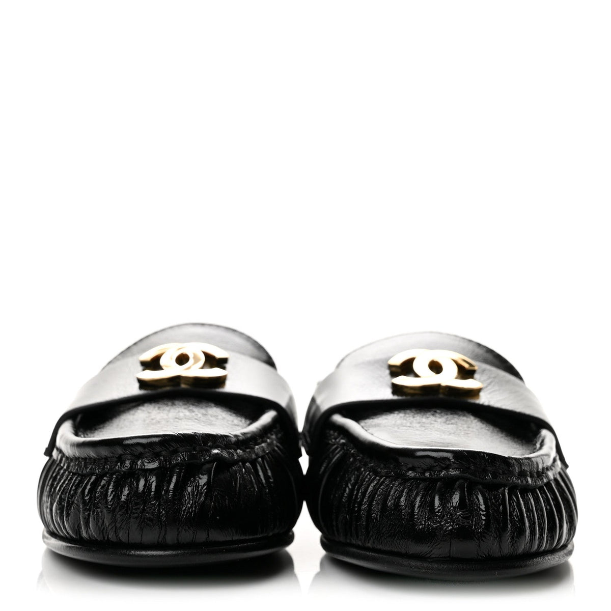 Shiny Crumpled Lambskin CC Mules 36 Black