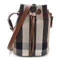 Giant Check Canvas Small Bucket Bag Taupe Brown