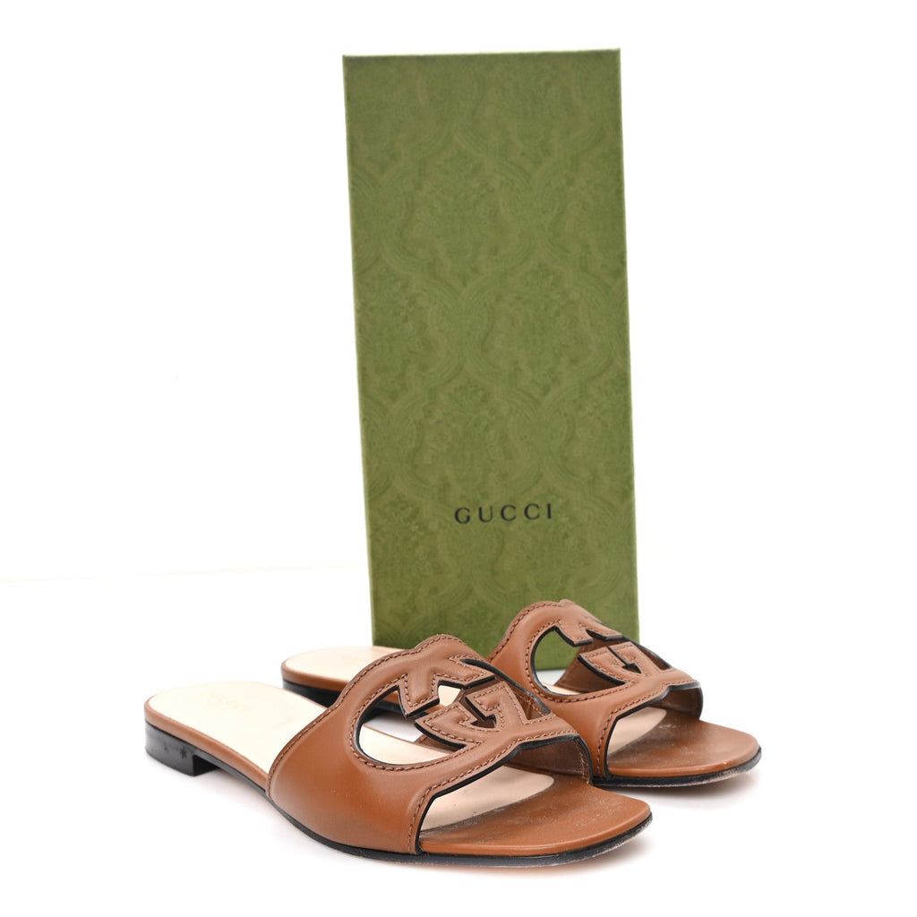 Cosmos Softy Calfskin Interlocking G Cut Out Slide Sandals 39 Cuir