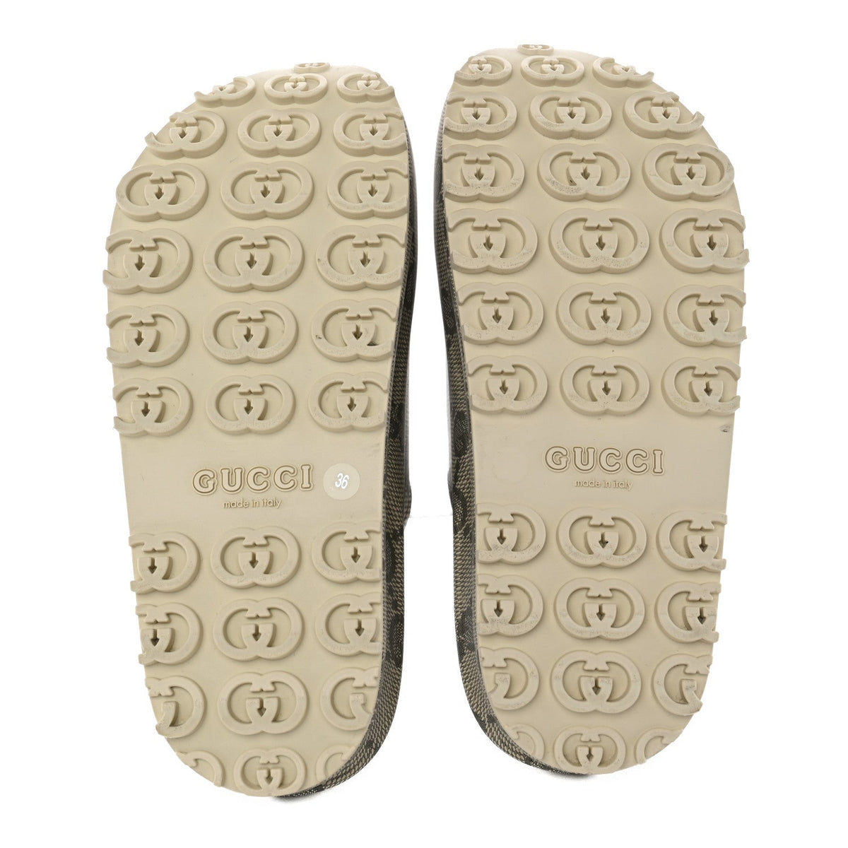 Cubic Rubber GG Monogram Womens Interlocking G Platform 42mm Slide Sandals 36 Beige Ebony