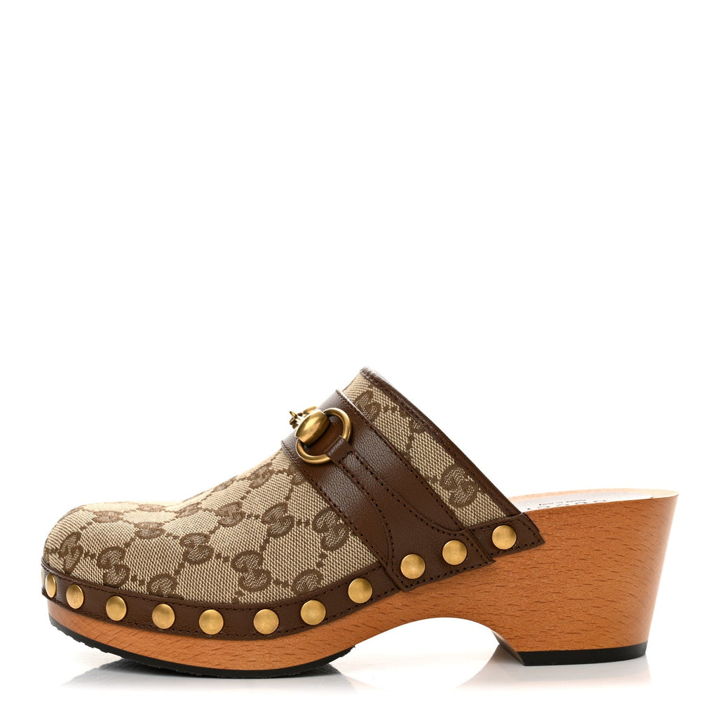 Monogram Goatskin Horsebit Clog Mules 36.5 Beige Ebony Brown Sugar