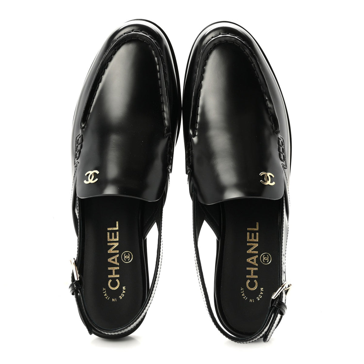 Shiny Calfskin Slingback Loafers 40.5 Black